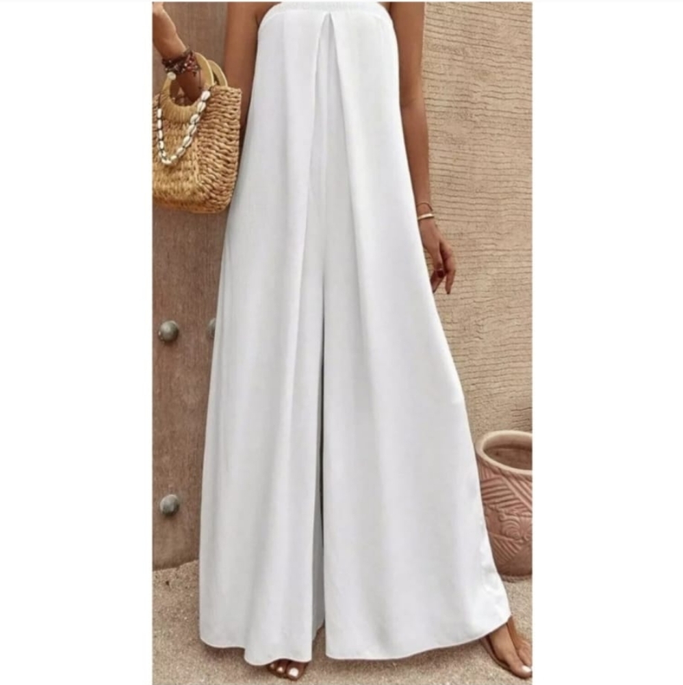 ZARA STRAPLESS LINEN BLEND JUMPSUIT WHITE - Picture 15 of 15